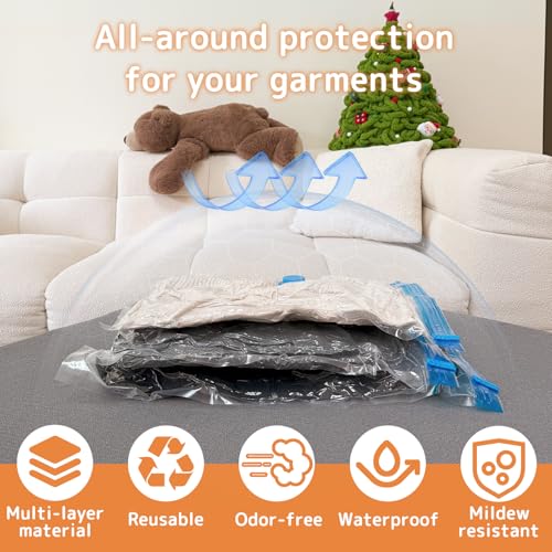 Image of 12 Pack Vacuum Bags for Travel with Rechargeable Air Pump, Carry-On Compression Bags for Luggage and Suitcase, Space Saver Storage for Clothing and Travel Organization