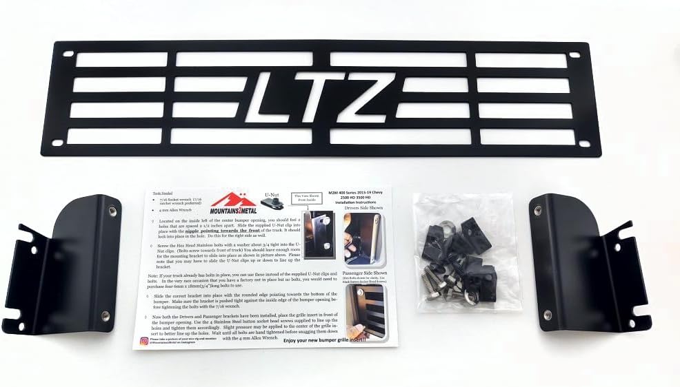 Bumper Grille Insert LTZ Edition Powder Coated Black Stainless Steel Compatible with 2015-2019 Silverado 2500 3500 HD M2M #400-160-1