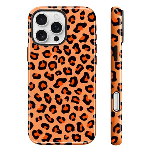 Image of Magnetic for iPhone 16 Pro Case for Women Men, Orange Leopard | Cute Cheetah Pattern Design [Compatible with MagSafe] 2-Layer Hybrid Shockproof Glossy Protective Cover
