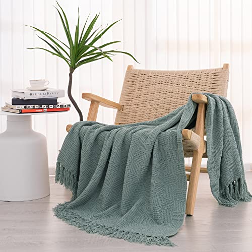 Recyco Chenille Throw Blanket For Couch, Soft Cozy Knit Throw Blankets With Tassels, Woven Chenille Throw Blanket Knitted Blanket For Bed Sofa Chair, 50 X 60 Inches, Sage Green, Laundry Bag Included #TOP5