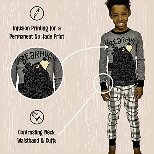 Lazy One Warm Long-Sleeve Pj Sets For Girls And Boys, Funny Animal Kids' Pajama Sets, Cozy, Comfy, Plaid (Bear Hug Grey, 6) #TOP4