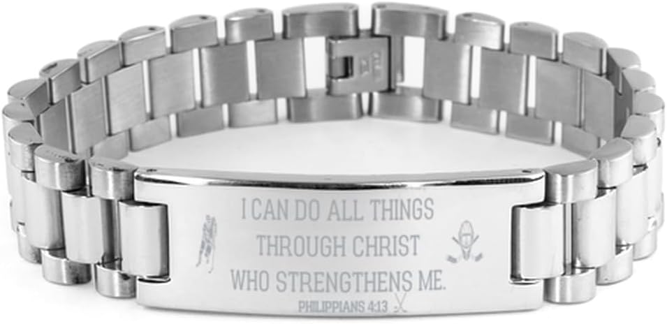 Philippians 4:13, I Can Do All Things, Hockey Bracelet For Boys, Ladder Stainless Steel Bracelet, Inspirational Bible Verse, Hockey Sports Jewelry,Motivational Hockey, Inspirational Quotes Sports
