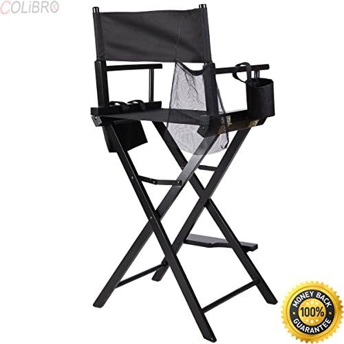 COLIBROX--Professional Makeup Artist Directors Chair Wood Light Weight Foldable Black New Professional Makeup Artist Directors Chair Aluminum Frame Light Weight and Folding Black