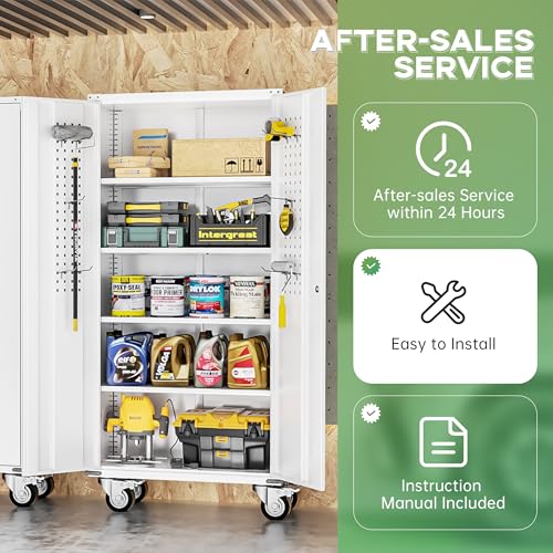 Image of INTERGREAT Rolling Metal Cabinet with Wheels,72 inch Locking Storage Cabinet with Adjustable Shelves,Large Capacity Pulley Cabinets for Home Office,School,Garage(White)