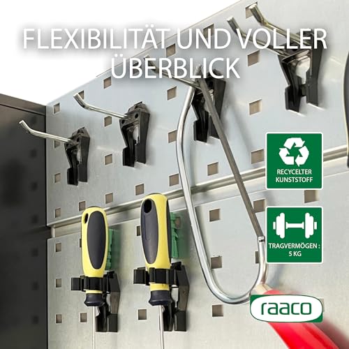 Raaco Zangenhalter Clip 5-17 für Lochwand & Werkzeugwanden, 17 mm Länge, Spezialhalterung für Zangen, Robuste Werkzeughalter aus Stahl & Polyacetal, Set von 3, Lochwand Zubehör, Lochwand Haken