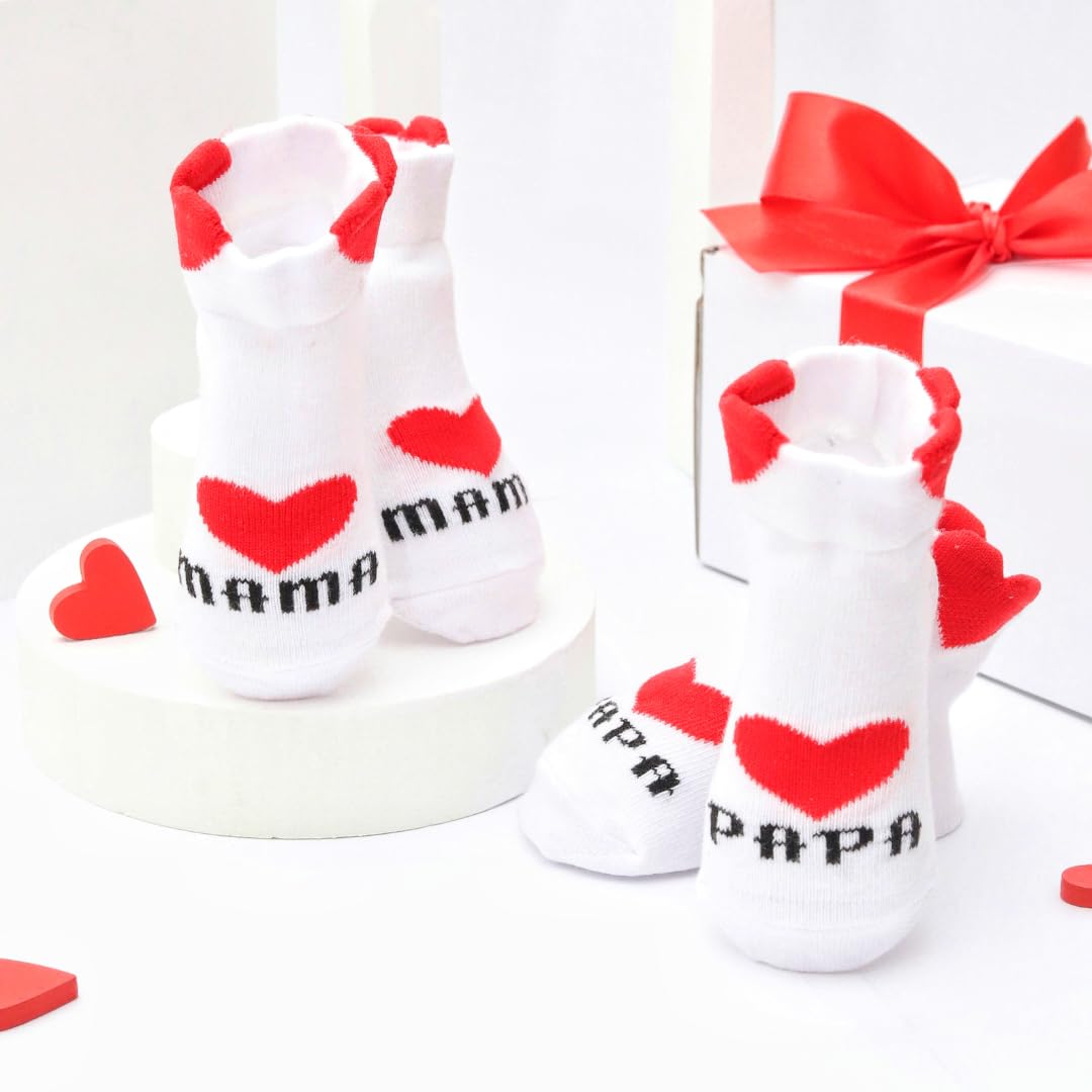 Set regalo di calzini per bambino bambina bambino 0-6 mesi 2 paia di calzini di cotone con adorabili motivi di cuori amo mamma/amo papà