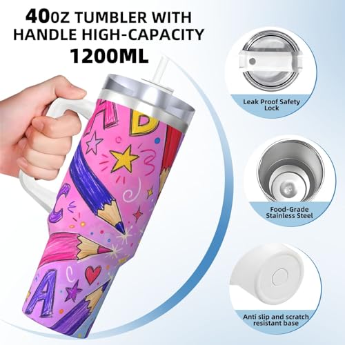 Vaso aislado Pencil Rainbow Dance de 40 oz con asa, el regalo perfecto para tus viajes en coche 5
