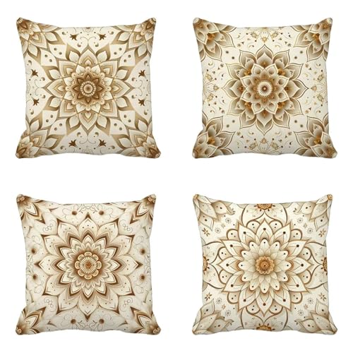 クッションカバー 黄色 クッションカバー 75x75cm 4枚組, 柔 Cushion Cover ペイズリー柄 Cushion Cover おしゃれ 洗濯機丸洗い 隠れるファスナー ソファ用 家庭装飾 洋室 車用 装飾枕 雰囲気 部屋飾りギフト -yxy