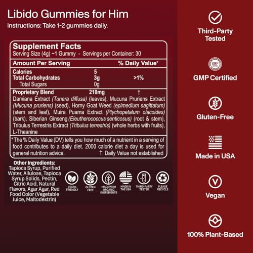 FOCL Male Libido Booster with Horny Goat Weed, Damiana, Tribulus Terrestris for Men - Supports Healthy Levels, Boost Stamina, Performance, Endurance, Male Enhancing Supplement Gummies - Thumbnail 5