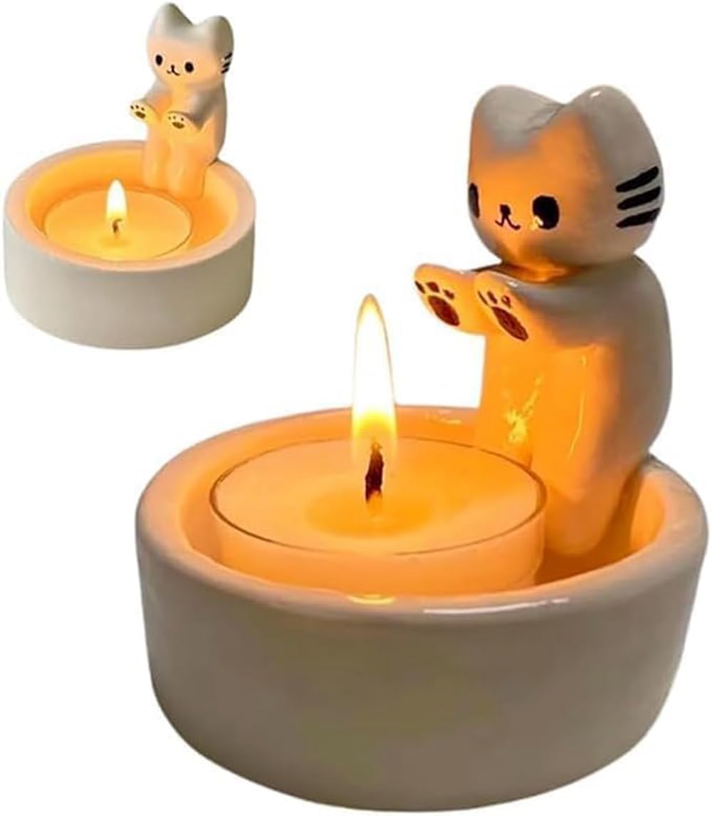 Portacandele a forma di gatto con zampe riscaldanti