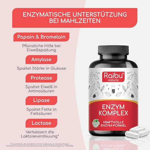 Verdauungsenzyme - Enzym Komplex mit hoher Aktivität - Magensaftresistente Kapseln mit Bromelain, Papain,Amylase, Lipase, Protease & Laktase - Vegan, ohne Zusätze & laborgeprüft - 90 Kapseln