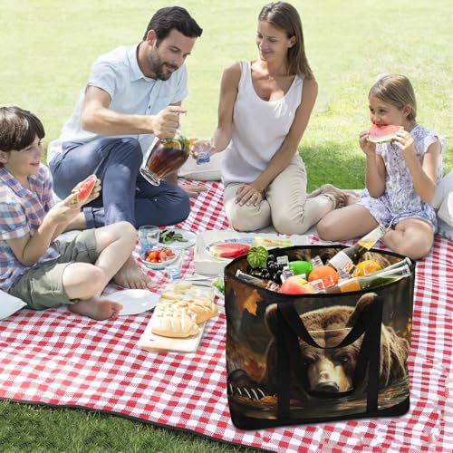 Bear Leaf Forest Large Insulated Tote Bag for Grocery Shopping Reusable Tote Bags for Women Men, Cooler Bag with Zippered Top & Handles for Beach Picnic Travel3