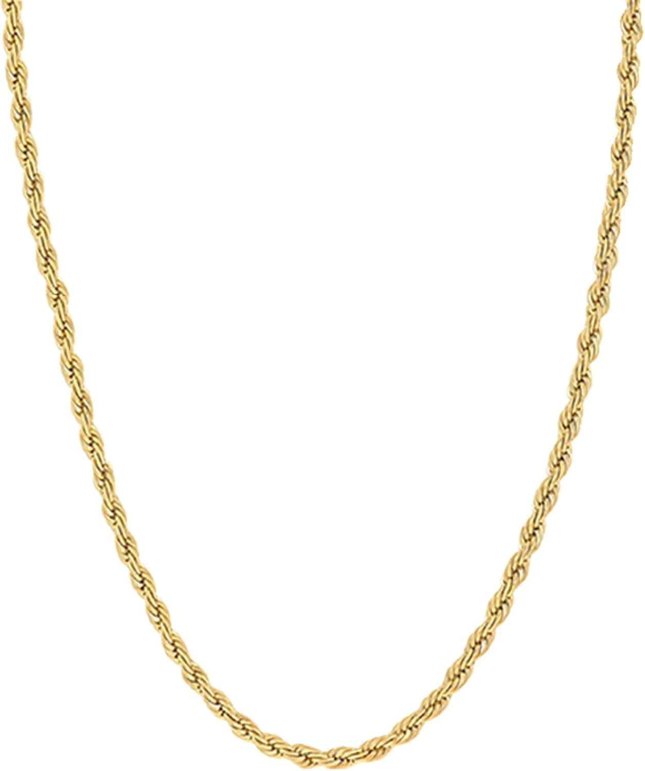 Solid 14K Yellow Gold Rope Chain Necklace for Men and Women, Lobster Claw Clasp, Jewelry Gift