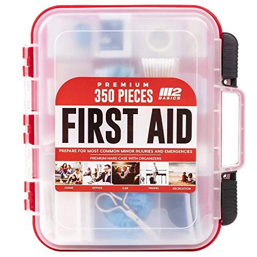 M2 BASICS Professional 350 Piece First Aid Kit | Business, Home, Car | Hard Case, Dual Layer, Wall Mountable | Emergency Kit, Emergency Medical Kit