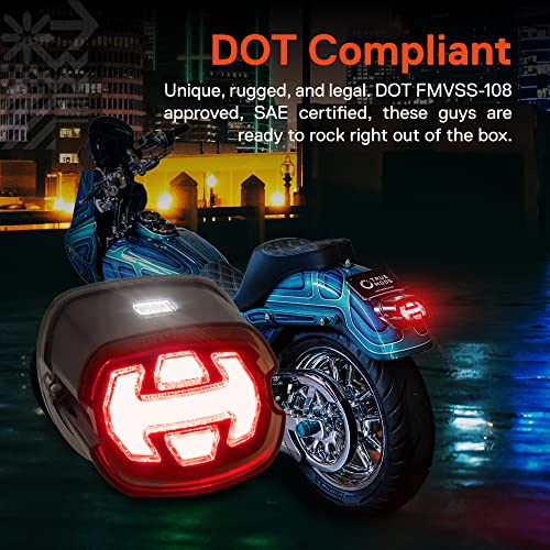 Image of TRUE MODS LED Brake Tail Light for Harley Davidson - DOT Arrow-Design Square License Running Red Smoked Rear Stop Taillight for Sportster Dyna Fatboy Road King Electra Glide Ultra Softail Heritage