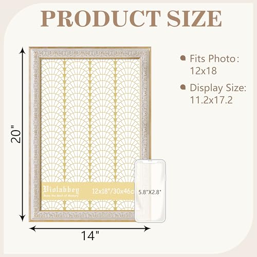 Image of VIOLABBEY 12x18 Picture Frame White, Vintage Photo Frames Ornate without Mat for Wall Hanging
