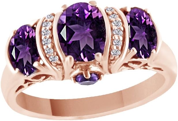 Jewel Zone US Simulated Amethyst & White Cubic Zirconia Three Stone Ring in 14k Gold Over Sterling Silver (1.6 Cttw)