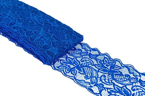 ATRBB 10 Yards 3 Inch Wide Elastic Lace Trim Floral Pattern Lace Ribbon for Garment,Crafts and Gift Wrapping (Royal Blue)