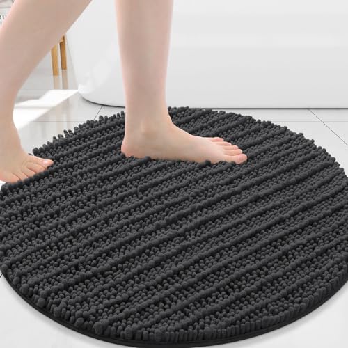 Image of Arotive Round Bathroom Rugs 24x24, Extra Soft Thick Absorbent Shaggy Chenille Bath Rugs, Machine Wash Dry, Bath Mats for Bathroom Floor, Tub and Shower, Home Decor Accessories, Dark Grey