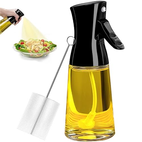 Oil Sprayer for Cooking, 180ml Glass Olive Oil Sprayer Bottle with Brush, Thick Glass, Large Range, Strong Spray Force, Kitchen Gadgets Accessories for Air Fryer (Black)