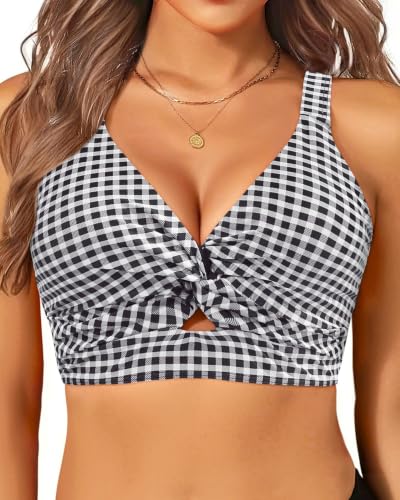 Image of Women Cut Out Twist Bikini Top Only Supportive Large Bust Swimsuit Top | Removable Cups,Wide Underbust Band,Adjustable Wide Straps,Full Lining,Soft Fabric,High Stretch