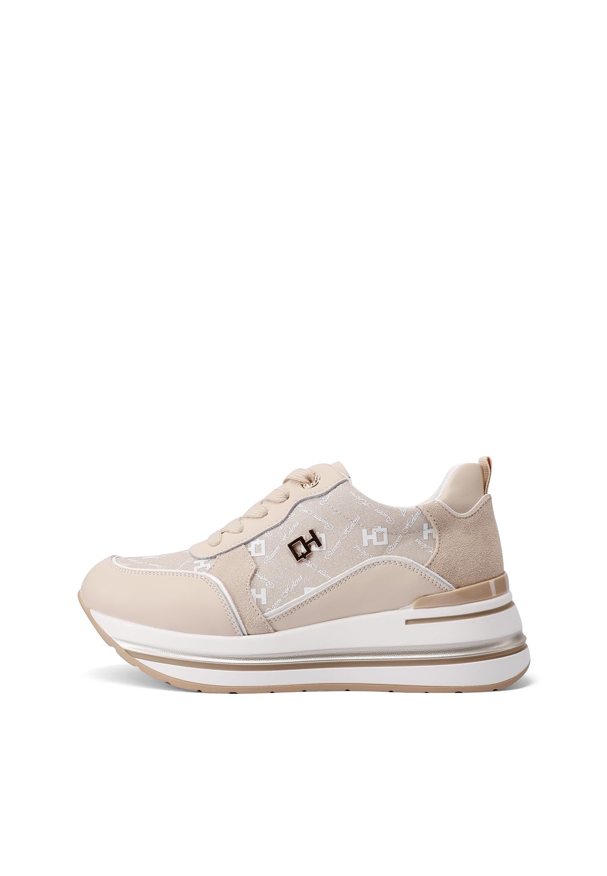QUEEN HELENA Sneakers in Vera Pelle con Zeppa Scarpe da Ginnastica Casual Donna QH9012