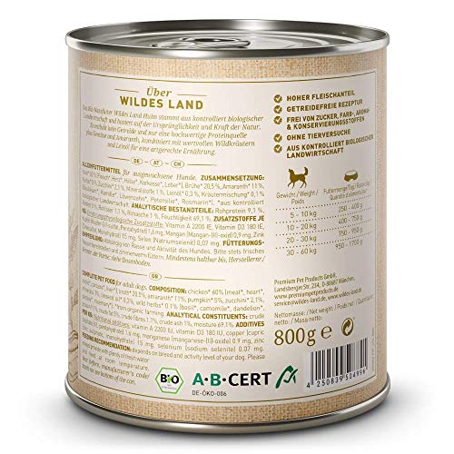 Bio-Hundefutter Wildes Land Nassfutter mit Bio-Huhn, 6 x 400 g