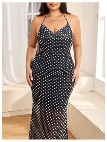 Image of Floerns Women's Plus Size Leopard Print Sleeveless Halter Dress Backless Club Bodycon Maxi Cami Dresses