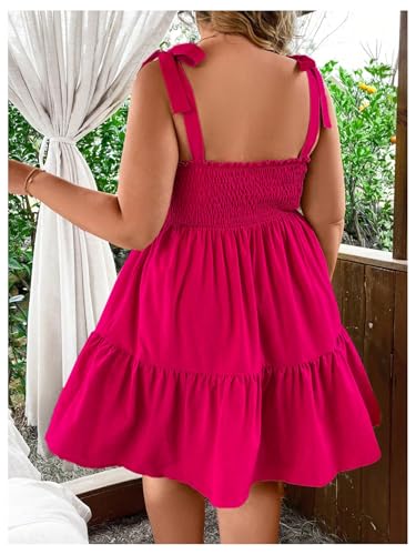 Floerns Women's Plus Size Summer Knot Tie Shoulder Ruffle Straps Flounce Flowy Smocked Sundress Shorts Dress2