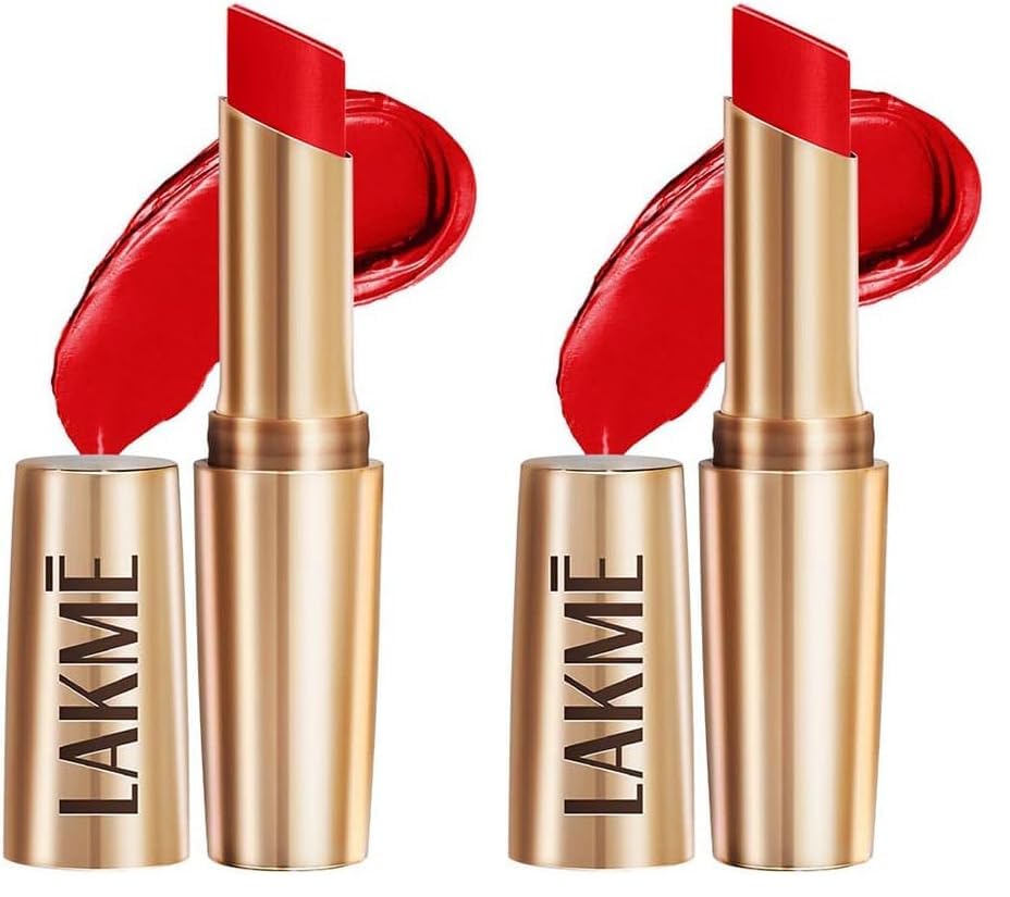 Image of LAKME LAKM Lakme Powerplay Priming Matte Lipstick, Smooth Finish, Lightweight Smudgeproof, Lasts 16hrs, Hydrates Lips, Red Twist, 3.6g | (Pack of 2)