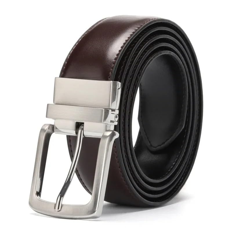 Ceinture en cuir véritable double face hommes avec boucle ardillon rotative