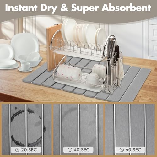Tapis vaisselle pierre absorbant séchage rapide cuisine gris