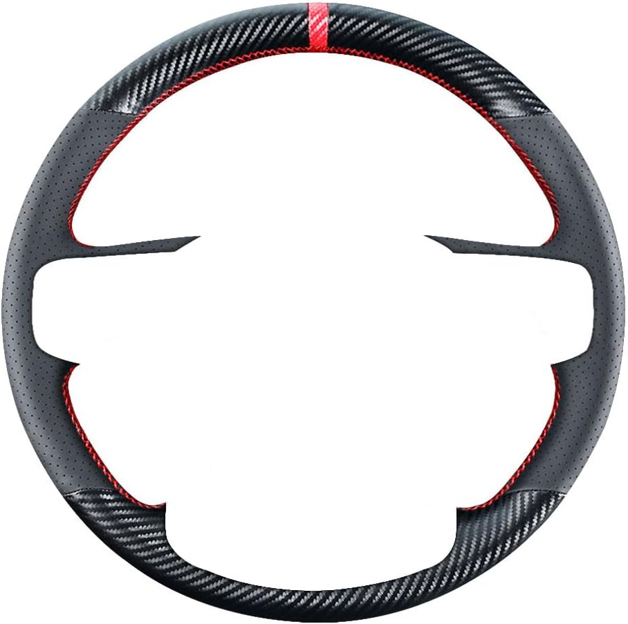Carbon Fiber Steering Wheel Cover Leather Fits for Chevrolet Blazer/Silverado 1500 2019-2022 / Silverado 2500HD 3500HD 2020-2022 / Suburban Tahoe 2021-2023 Black Interior Accessories