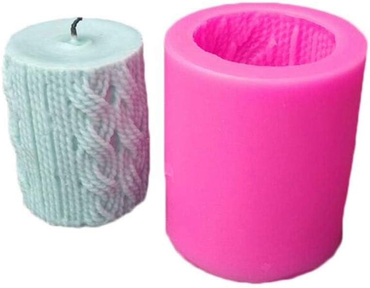 3D Knitting Wool Cylinder Silicone Candle Mould, Lines Cylinder Shape DIY Candle Making Mold,Homemade Fondant Cake Bakeware Tray Sugarcraft Chocolate Muffin Baking Mold Kitchen Dough Decorating Tool