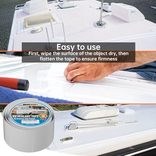 Image of RV Roof Tape White,6 Inch X 50 Feet RV Sealant Tape,RV Camper Roofing Repair Sealant Tape, Waterproof Leak Tape for RV Repair,UV Resistant, Weatherproof, for Boat Sealing, Camper,Tents