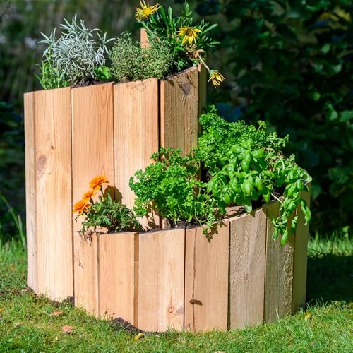 dobar® Green Label Kräuterspirale Massivholz | Kräuterschnecke Vormontiert | Unbehandeltes Holz | Kräutertreppe Kiefernholz Garten | Kräuterturm Bausatz | 250 x 68 cm | Natur