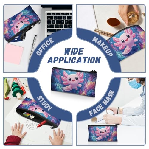Image of Pink Axolotl Pencil Case for Kids Underwater Pen Holder with Sturdy Zipper Wear Resistant Pencil Box for Preschool Stationery Pouch for Little Girls