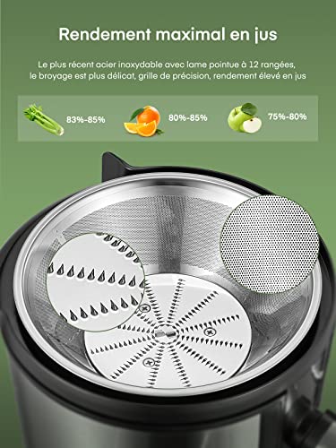 800W Centrifugeuse Extracteur de Jus, Centrifugeuse Fruits et Legumes à 2 Vitesses, 75MM Large Bouche en Acier Inox, Design Anti-goutte, 1100ml Pichet à Jus et Nettoyage Facile – Image 5