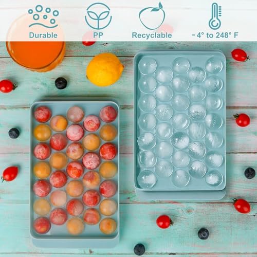 Image of AIG 33 Cavity Ice Cube Tray for Freezer, Round Ice Cube Tray with Spill-Resistant Lid, Easy-Release Reusable Ice Mold for Drinks & Beverages (Pack of 2)