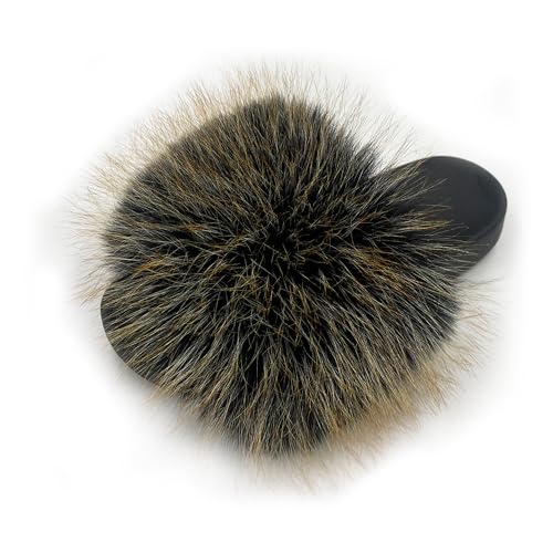 Image of Women's Faux Fur Slides Slippers Fluffy Fuzzy Sandals Open Toe Furry Slide Flip Flop Indoor Outdoor