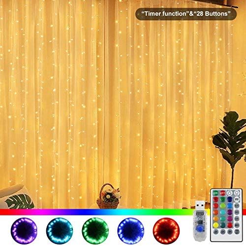 3M X 2M Backdrop Rainbow Curtain Lights Window Christmas Fairy Lights 17 Color Changing Curtain Lights for Room Icicle Light, USB Remote for Bedroom,Gazebo, Indoor, Outdoor Decor