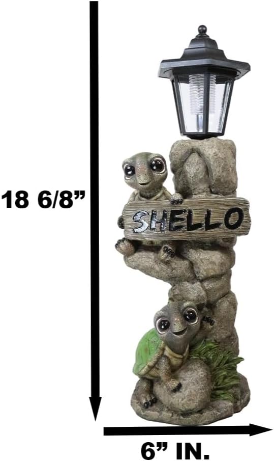 Ebros Gift Whimsical 2 Baby Tortoise Turtles Holding Shello Greeting Sign On Rock Outpost Solar LED Courtesy Path Light Garden Statue Home Decorative Patio Figurine