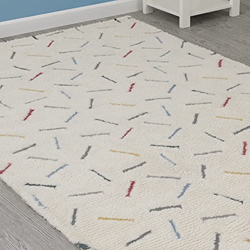 Delta Children Hand-Tufted 100% Wool Area Rug 5x8, Colored Sprinkles