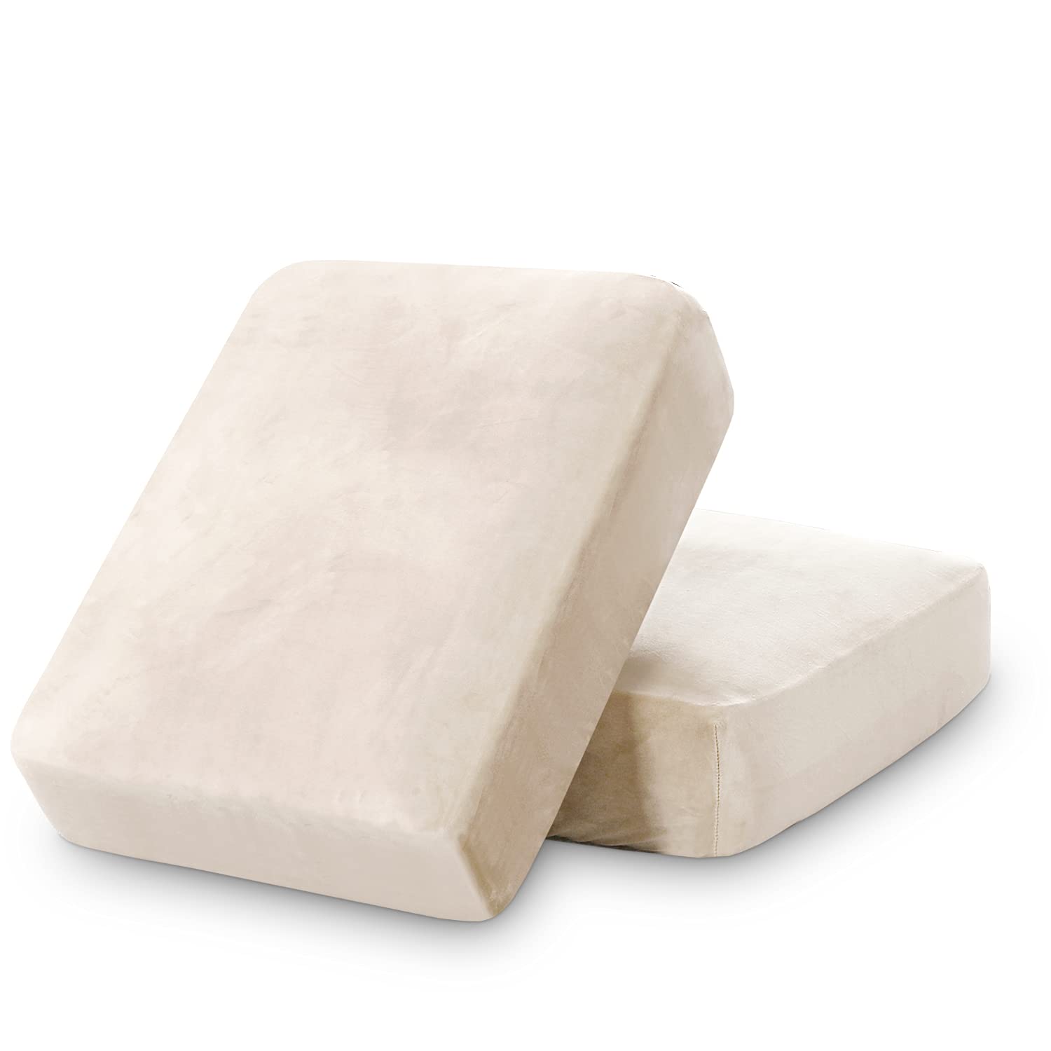 PrinceDeco Velvet Couch Cushion Cover Stretch Sofa Seat Covers Washable Cushion Slipcover for Chair Love Seat Sofa Cushion Furniture Protector Seat Cushion Sofa Cover (Each Width Up to 29.5", Ivory)
