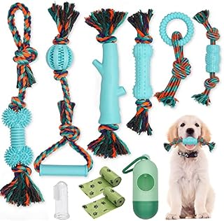 COZII Dog Chew Toys Durable, Dog Rope Toys for Boredom - Puppy Teething Toys with Natural Cotton and Rubber, Interactive Dog Toys for Aggressive Chewers (6 Pack)