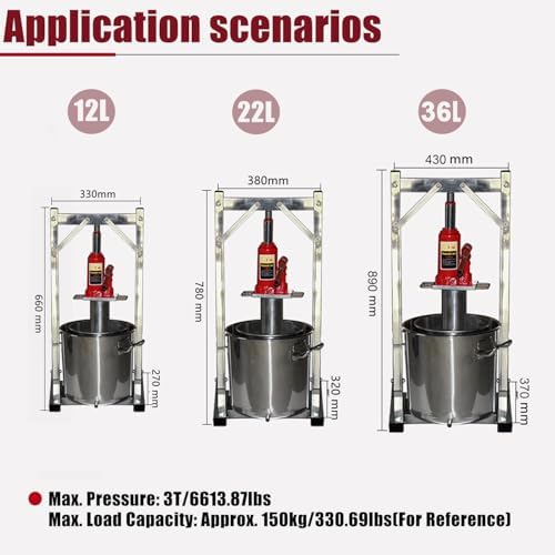Stainless Steel Hydraulic Fruit Press, 304 Cider & Wine Maker, Manual Juicer for Apples, Grapes, Ideal for Home Brewing & Cider Making, Durable & Easy to Use