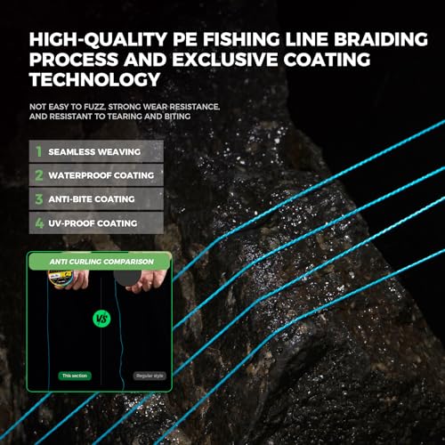 Image of 9KM DWLIFE Braided Fishing Line 8LB-120LB Dyneema Fishing Line, Zero Stretch & Anti-Bite Coating for Freshwater /Saltwater Fishing 4 /8 Strands