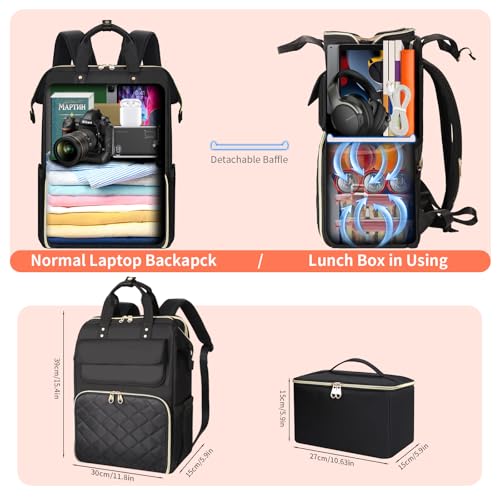 Image of BERTASCHE Lunch Backpack for Women, 15.6 Inch Laptop Backpack with Insulated Cooler Lunch box, Nurse Backpack for Teacher Work Travel College Picnic, Black
