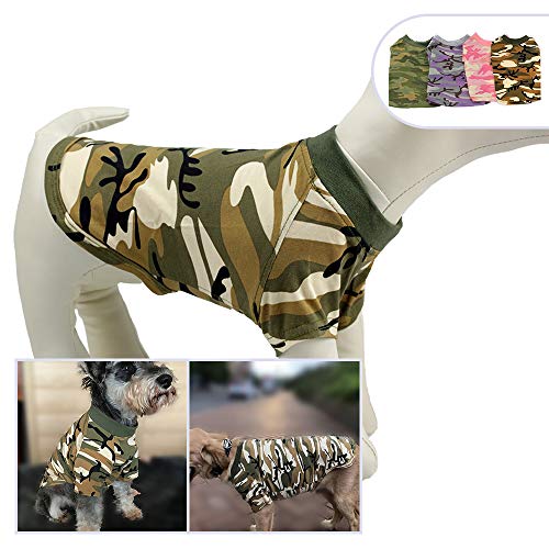 Lovelonglong Pet Apparel Dog Clothes Camouflage Summer Spring T-Shirt Tee Shirts for Small Middle Large Size Dogs 100% Cotton Pink Green Purple Dog Costumes Camouflage Clothing (XXL, Beige)