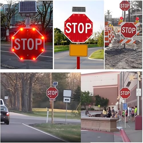 Solar-Powered Blinking Stop Sign - 24" Aluminum Octagon Traffic Sign with Reflective Film, Waterproof & Rust-Proof, Enhanced Visibility for Road Safety
